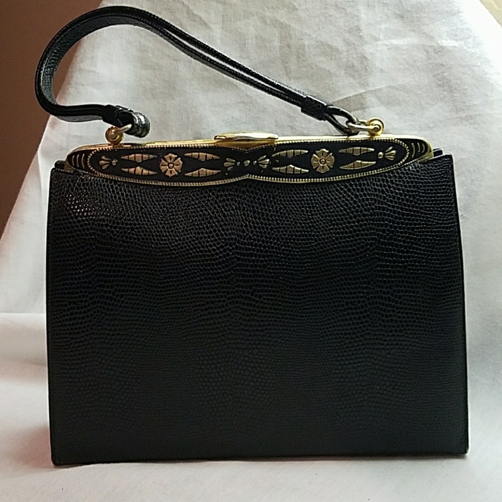 Vintage Triangle New York USA Black Faux Lizard Le